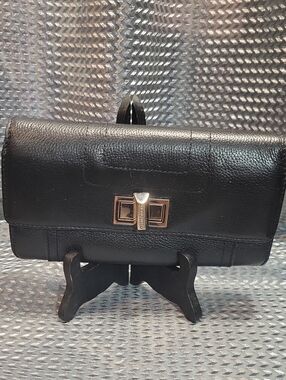 Tignanello Black Leather Wallet with Silver Turnlock